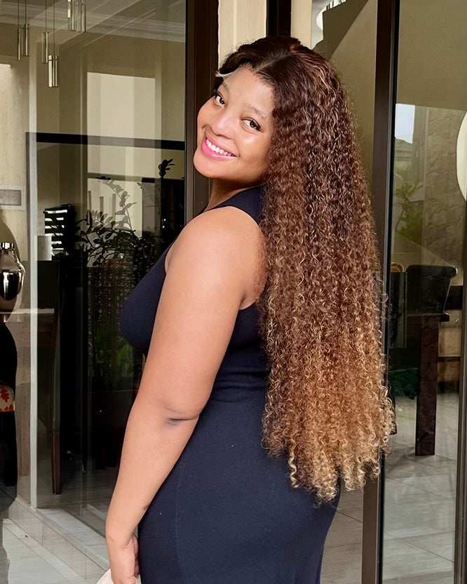 HIGHLIGHTED SPANISH CURL- Glueless premium raw wig