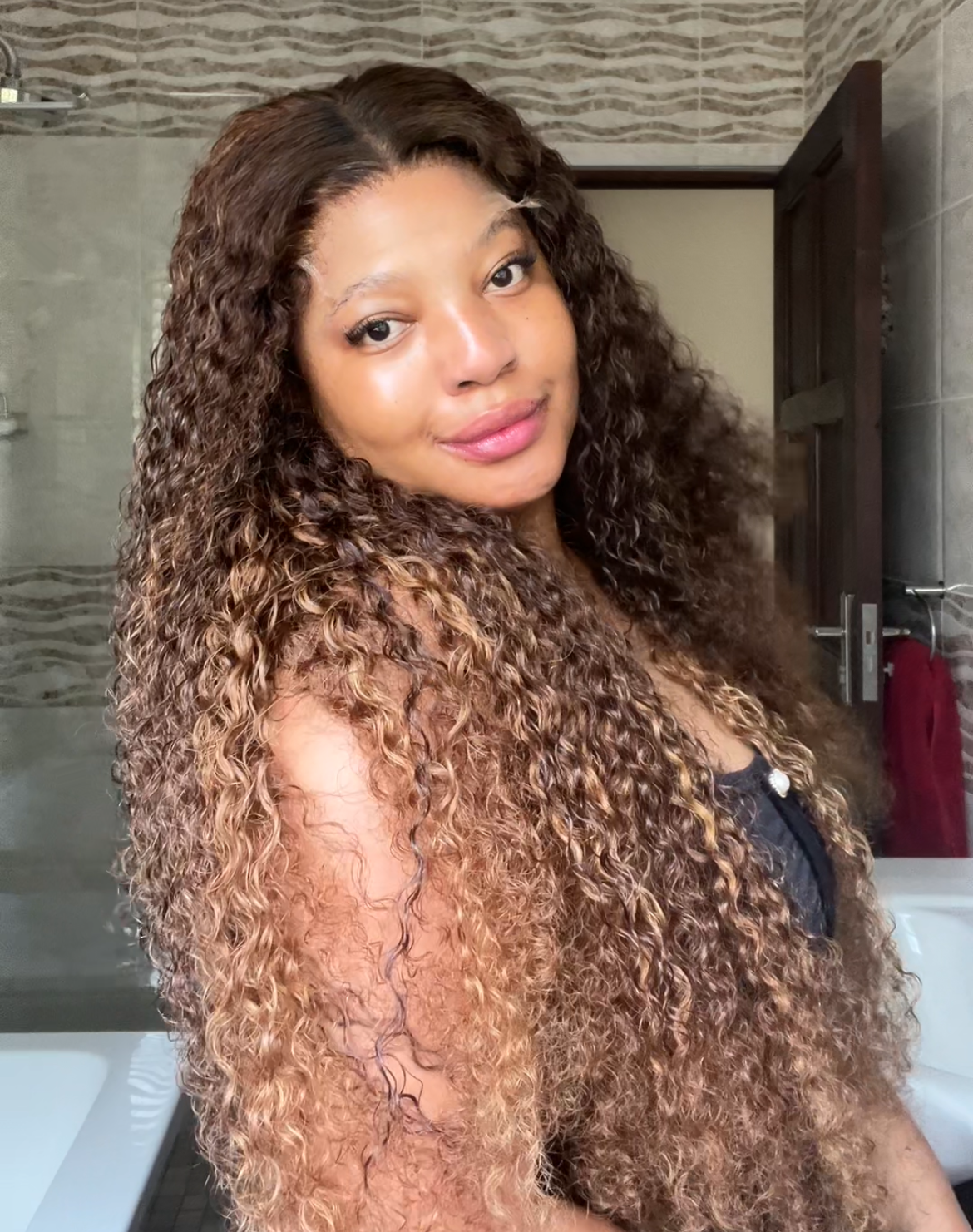 HIGHLIGHTED SPANISH CURL- Glueless premium raw wig